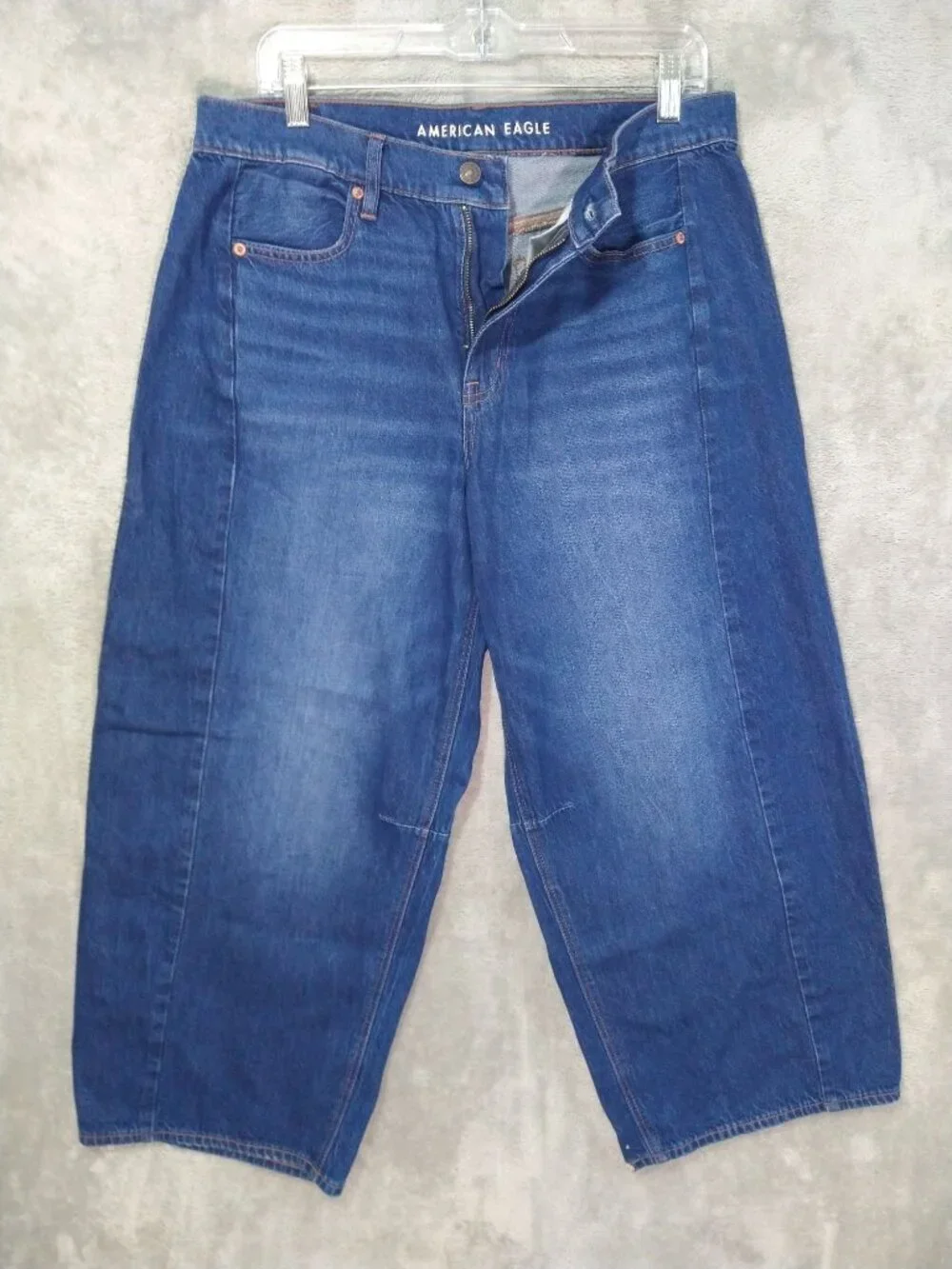 American Eagle Jeans Womens 8 Short Blue Denim Dreamy Drape Barrel Strigid Dark